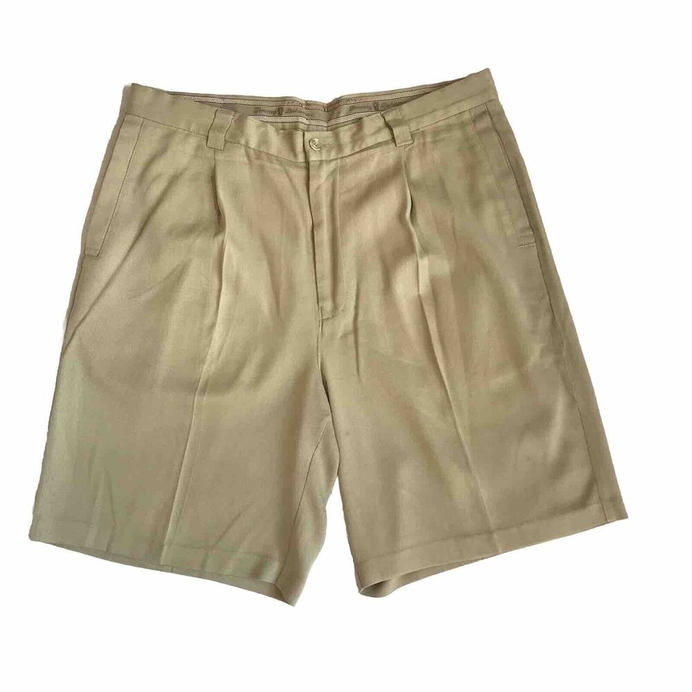 Tommy Bahama Chino Shorts SZ 34 Khaki Beach Resort Golf Casual 100% Silk Preppy